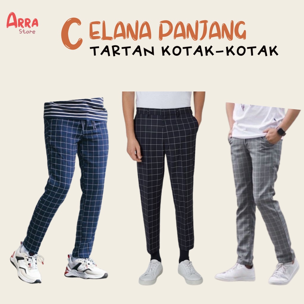 Celana Panjang Tartan Kotak Korean Style Slimfit Pria Wanita