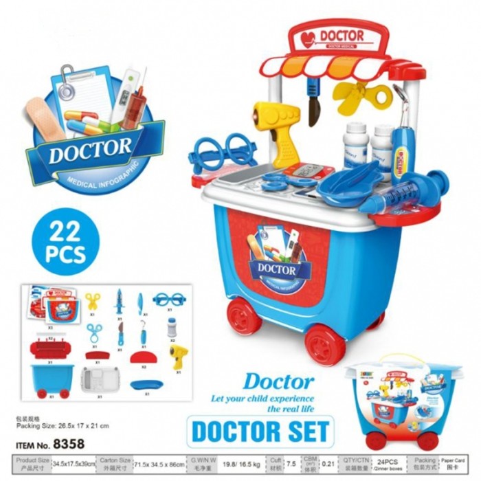 mainan anak  DOCTOR TROLLEY BLUE 22PCS - MAINAN DOKTER SET BIRU ANAK LAKI LAKI(D2H1) mainan anak lak