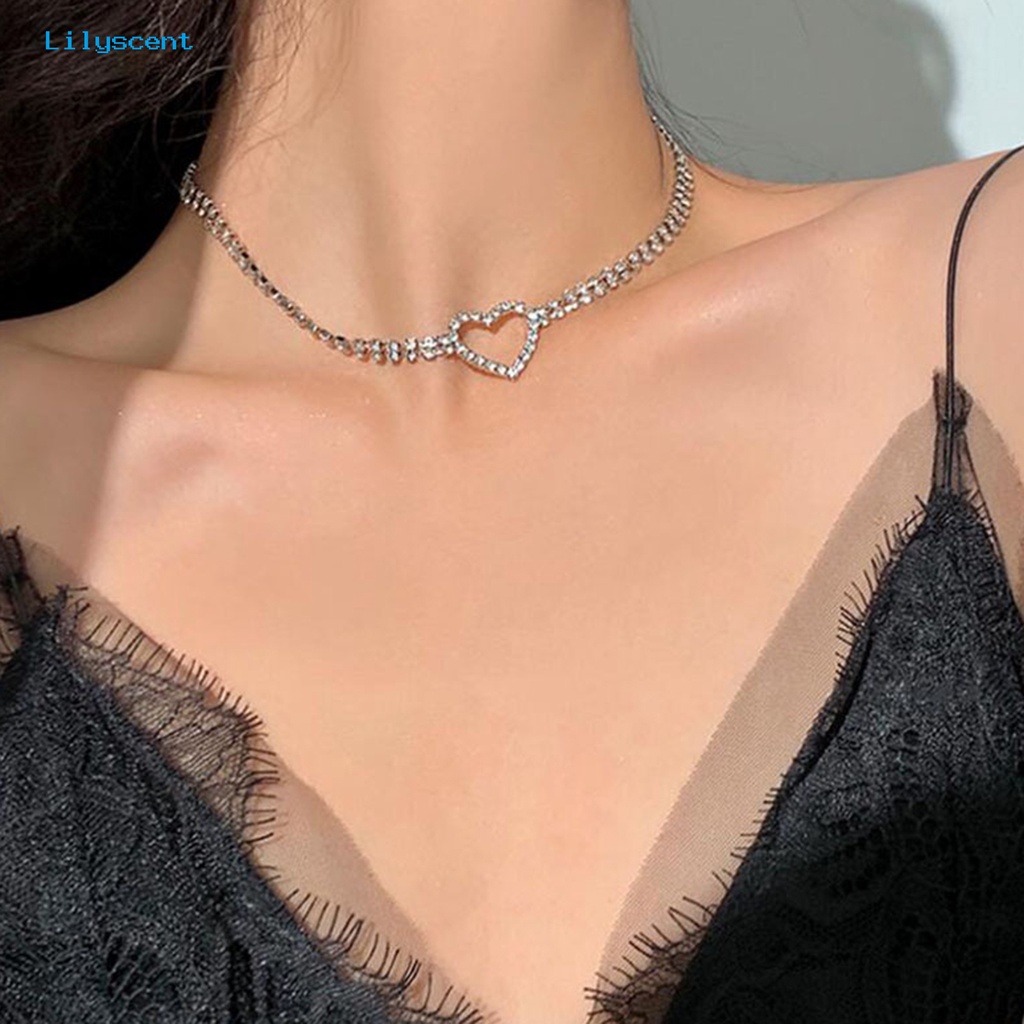 [LS] Rantai Klavikula Elegan Jantung Pesona Geometris Berkilau Dapat Disesuaikan Hias Hadiah Wanita Penuh Berlian Imitasi Choker Kalung Perhiasan Untuk Perjamuan