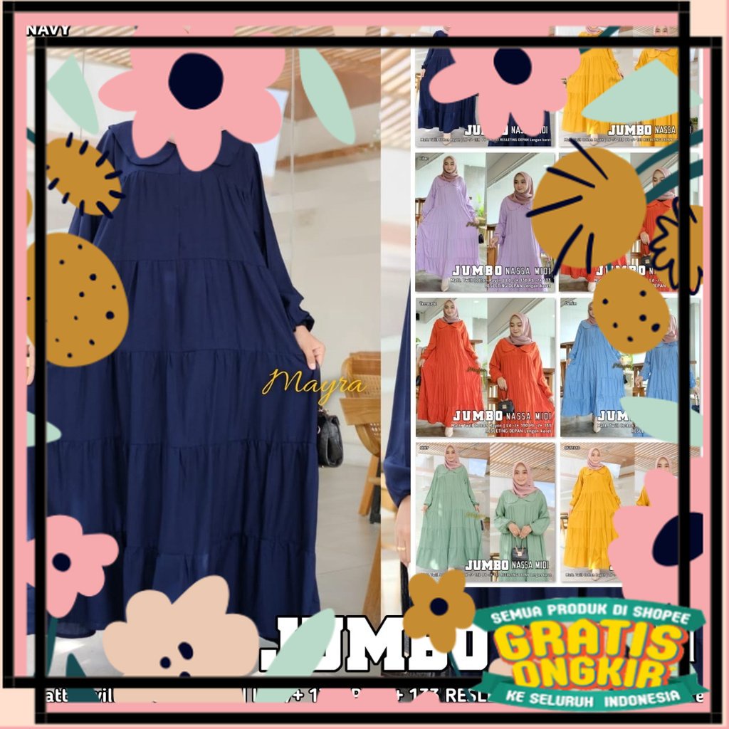 Gamis NAYSILLA Unik Banget Limited Jumbo LD 130 Ukuran Besar Simple Twill XXXXL Dress SYARI Elegan /