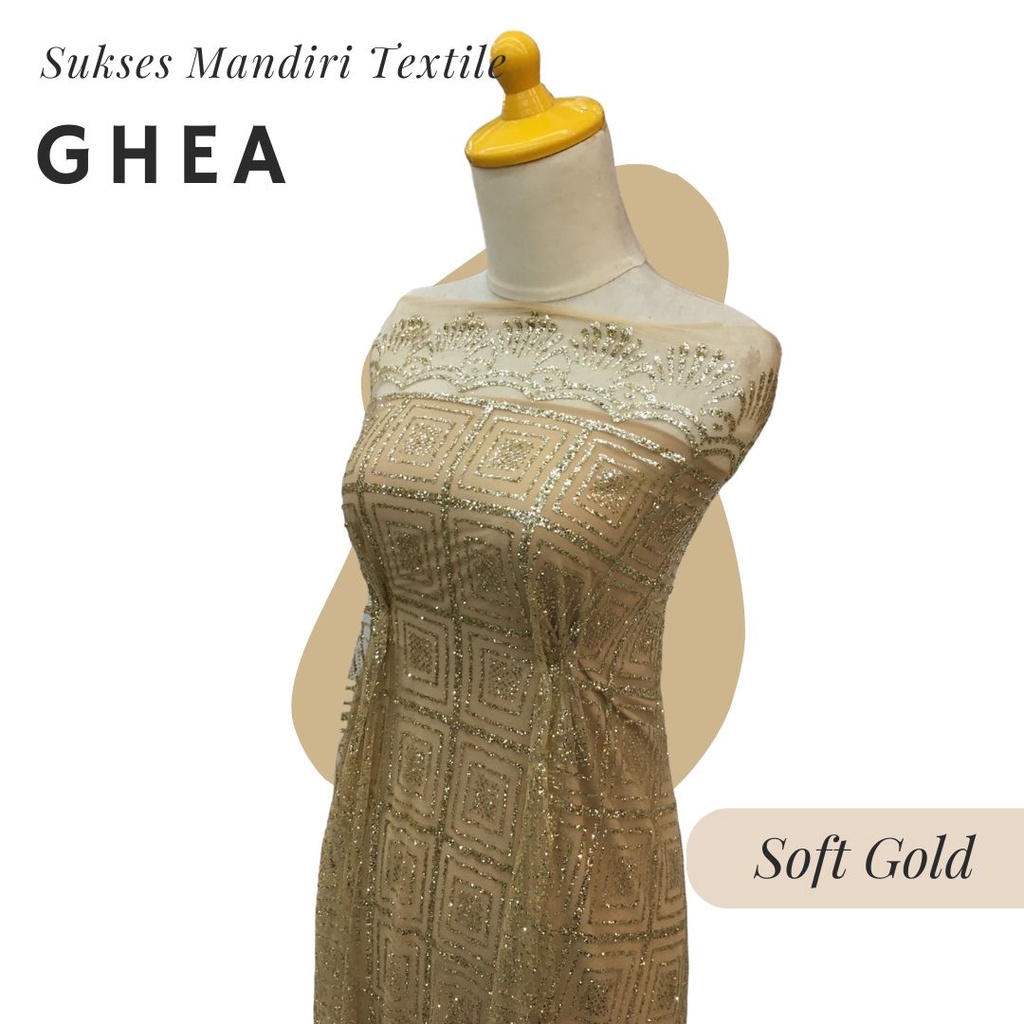 [GHEA] Brokat Brukat Tile SUGAR CANDY Premium Mewah Warna Soft Gold | Harga ½ meter = 50 cm (Bahan D