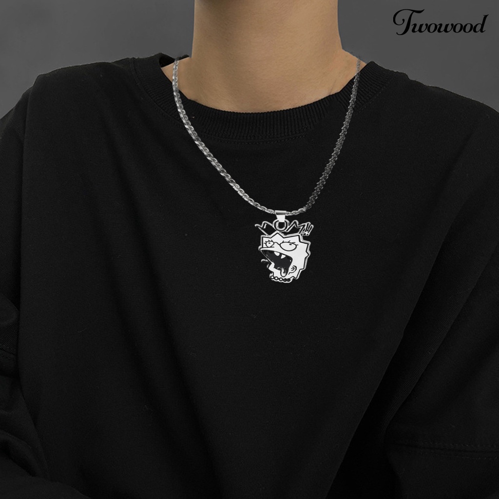 Twowood Pendant Necklace Adjustable Ringan Mudah Dipakai Alergi Gratis Lucu Hias Titanium Steel Hip Hop Kalung Dengan Liontin Kartun Hadiah Untuk Remaja