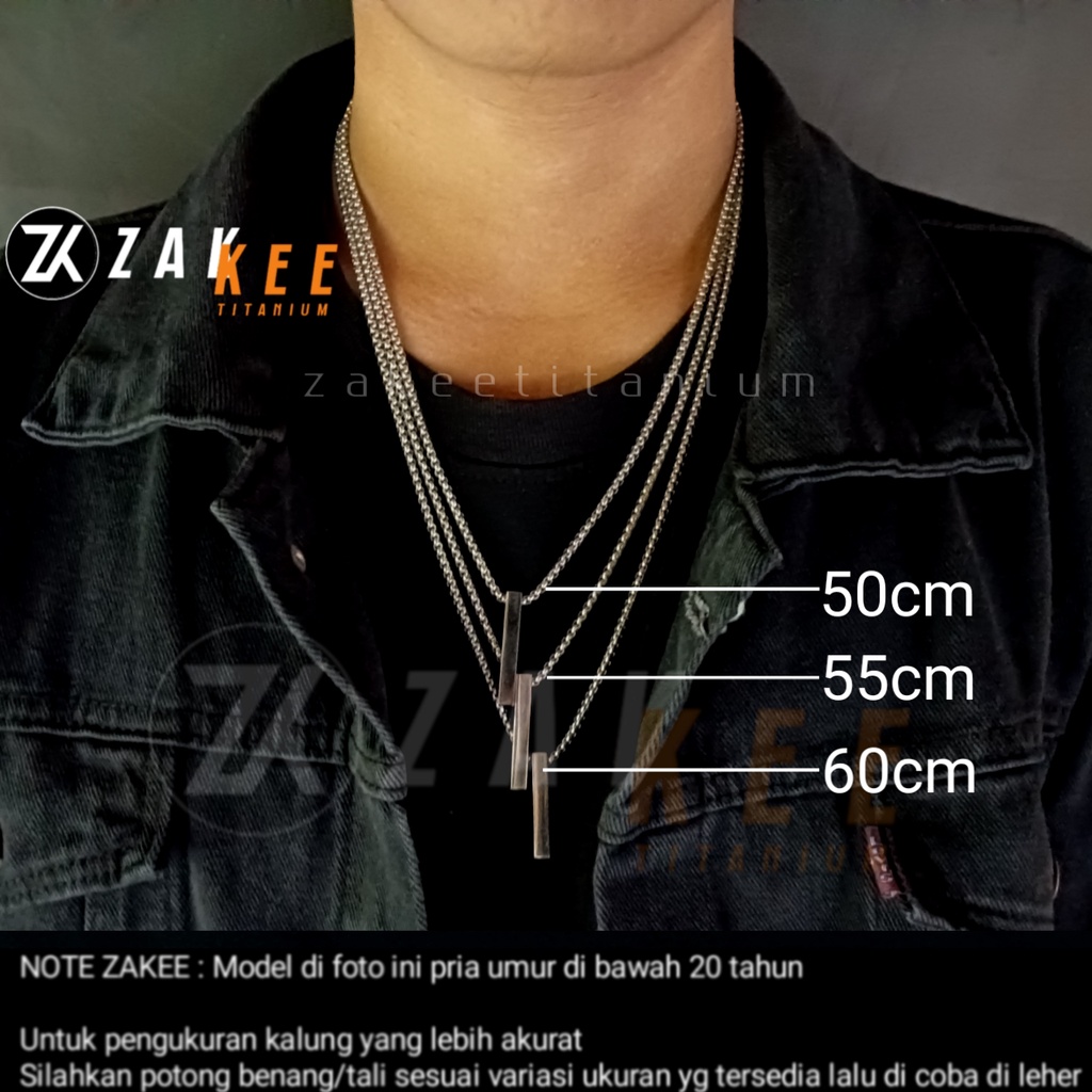 Kalung Titanium Pria Wanita Anti Karat Rantai Liontin Balok Kotak Cowok Cewek Keren Rante Panjang 50cm 60cm