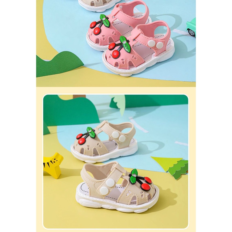 SH2134 Sepatu sendal motif ceri timbul anak perempuan bayi fashion bayi baby born bayi 3 bulan sampai 2 tahun Size 16-25