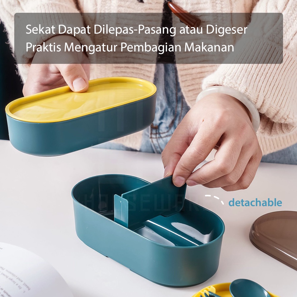 HUGO Kotak Bekal Makan Siang Lunchbox 2 Layer 700 ml Free Alat Makan Tempat Makan Set