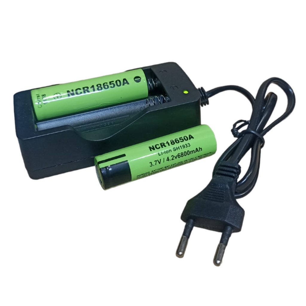 Paket Charger 4.2V-1000mA + 2pcs Baterai Lithium NCR 18650 A Li-ION 3.7V - 6800mAh Hijau