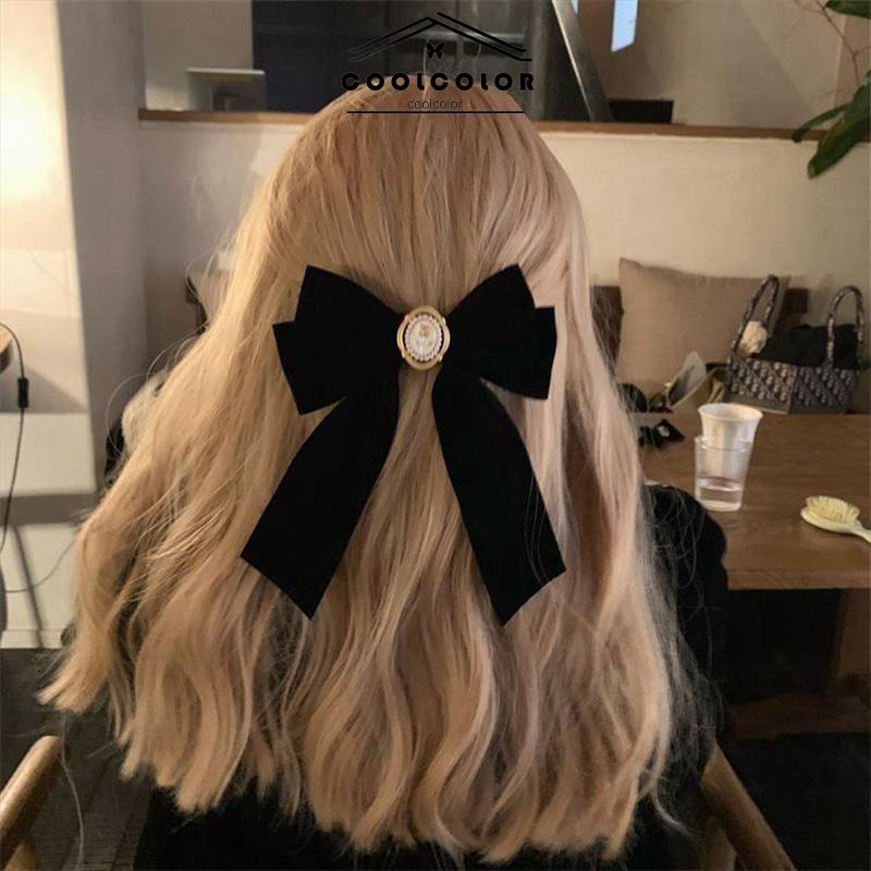 COD❤️Beludru Retro Laris jepit rambut pita mutiara pita beludru hitam- cl