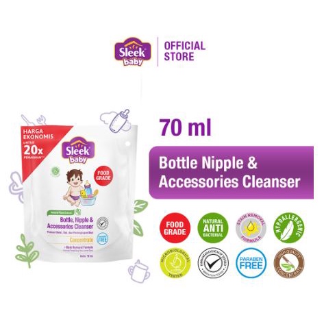 SLEEK Bottle Nipple CLEANSER 70 ml - Sabun Cuci Botol Dot Bayi 70ml - Kemasan Refill EXP 2026