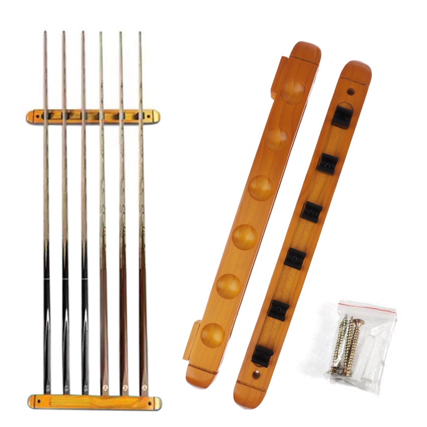 Murrey Wall Cue Rack - Rak Stick Dinding Kayu - Hold 6 PC Billiard Cue