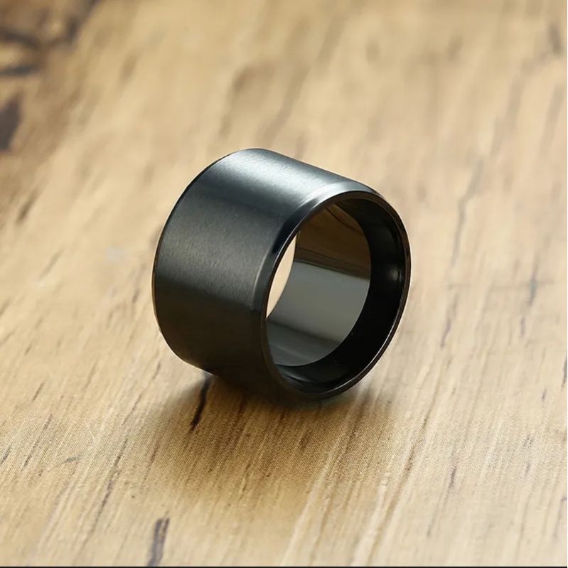 Cincin Pria Jempol 15 mm Black Titanium Premium Quality Anti Luntur Tahan Karat