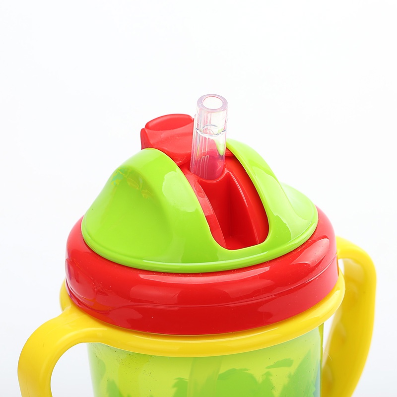 ღ Kartun Anak-anak Botol Air dengan Jerami Hewan Kartun Anak-anak Bayi Straw Cup Dapat Digunakan Kembali Tahan Bocor Cangkir untuk Anak-anak Botol Air anak Belajar Minum Cangkir