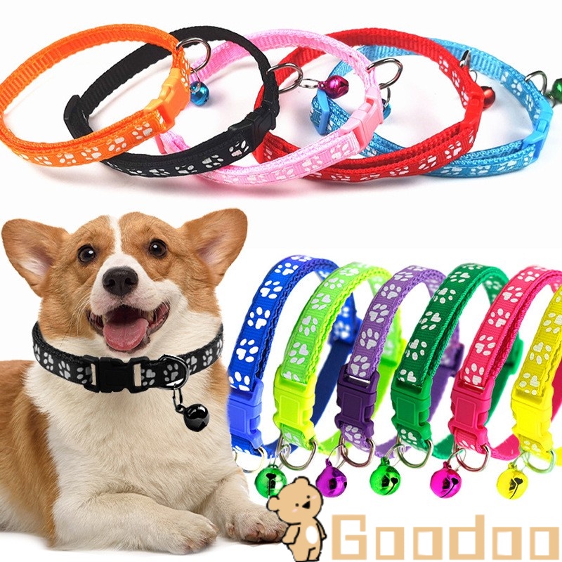 Kalung Kucing Adjustable Pet Cat Dog Puppy Glossy Reflective Collar Safety Buckle Bell Strap-Doo