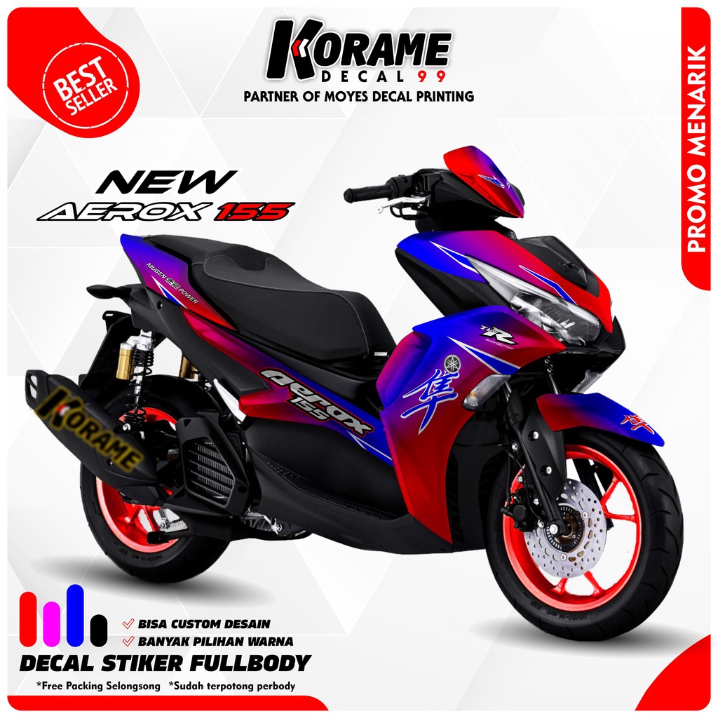 Decal Sticker New Aerox Connected 2021 Motif Bunglon Merah Biru Aurora