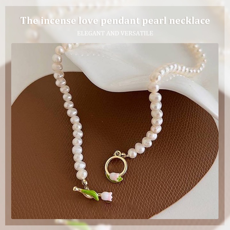 COD❤️Kalung Cinta Love Pearl Mutiara Bunga Tulip Fashion Korea Wanita Gadis Hadiah Perhiasan Aksesoris Bahan Paduan