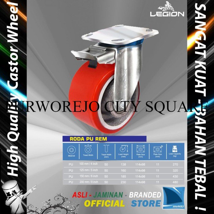 Spesial Roda Lori 5" inch / 125 mm Rem Multi Arah Besi - PU LEGION