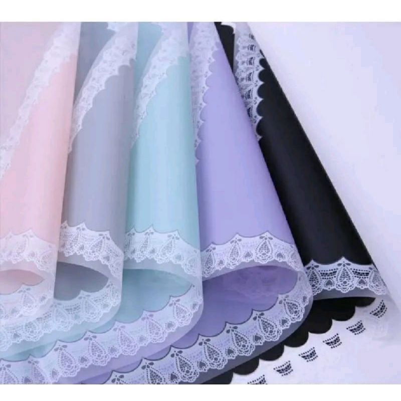 

Terlaris kertas buket cellophan motif renda transparan murah free packing