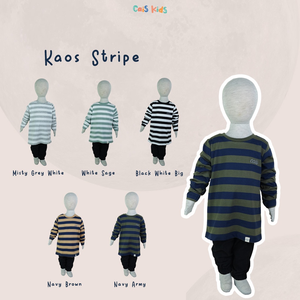 CaisKids Kaos Anak Stripe Salur Laki-laki &amp; baju garis perempuan 1 2 3 4 5 6 10 tahun bahan cotton combed