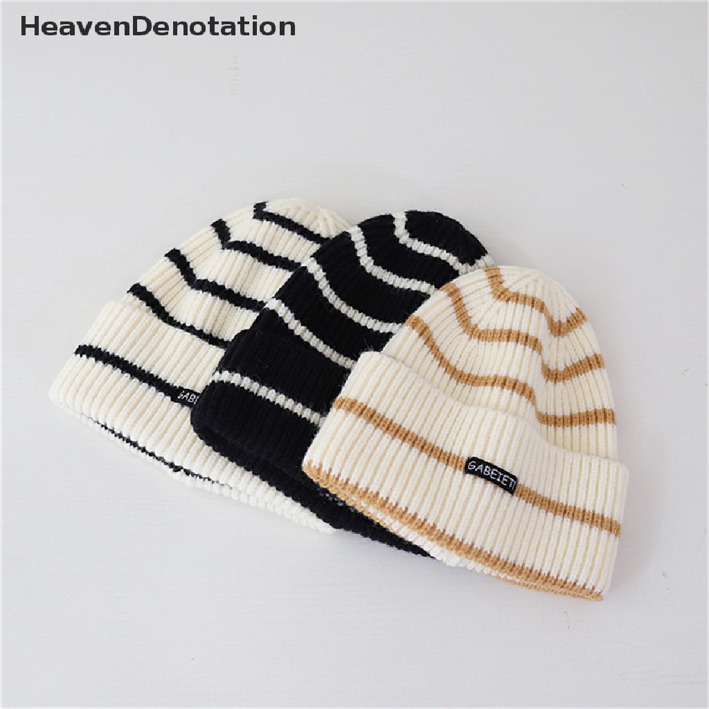 [HeavenDenotation] Fashion Musim Gugur Musim Dingin Garis Topi Rajut Wanita Kasual Hangat Lembut Beanie Caps Unisex HDV