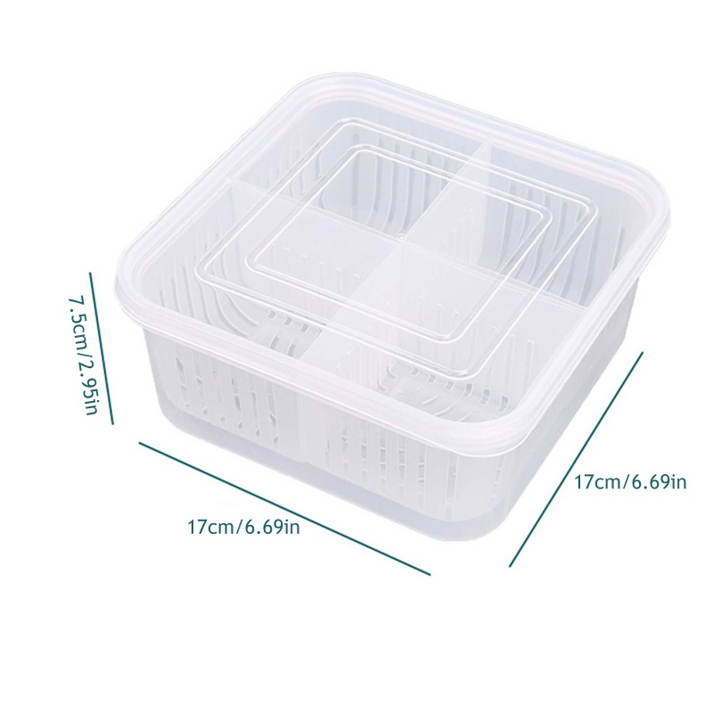 Kulkas Multifungsi Makanan Fresh-keeping Kotak Penyimpanan Segar Buah Sayur Organizer Dengan Tutup Kulkas Wadah Sekat Untuk Bawang Hijau Garlic Plastic Sealed Draining Case