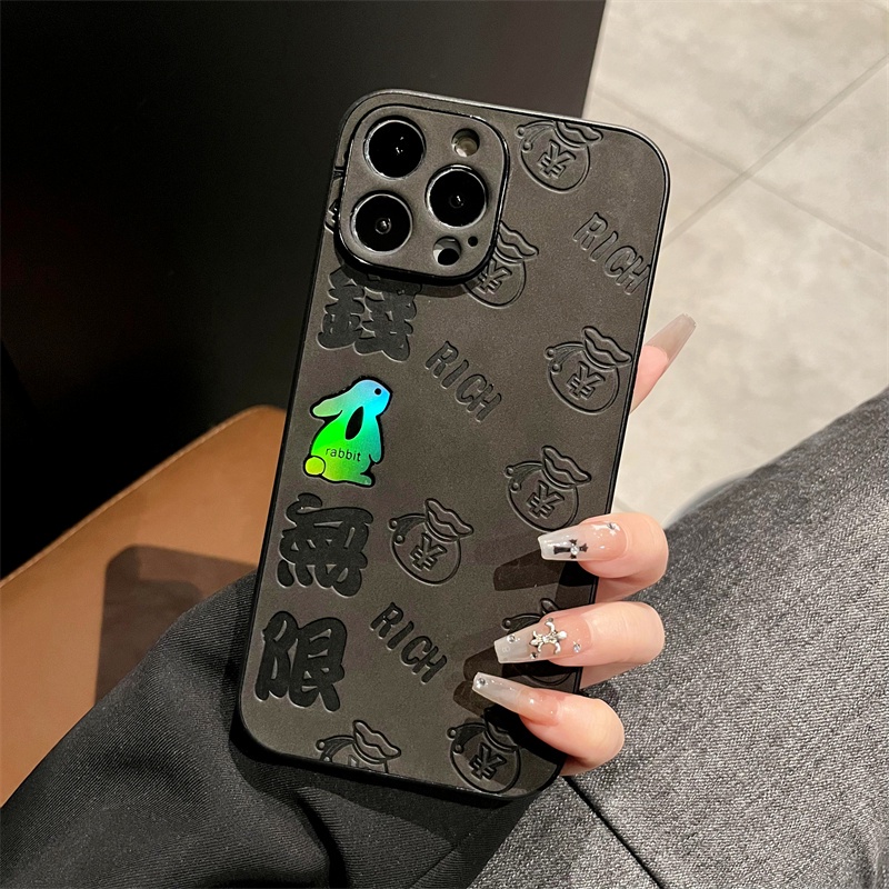 IPHONE Casing Ponsel Bahan Kulit Suede Laser Untuk Iphone14 /14 Pro /14 ProMax/14Plus 13 12 11 Pro Max XR Casing Keras Motif Kelinci