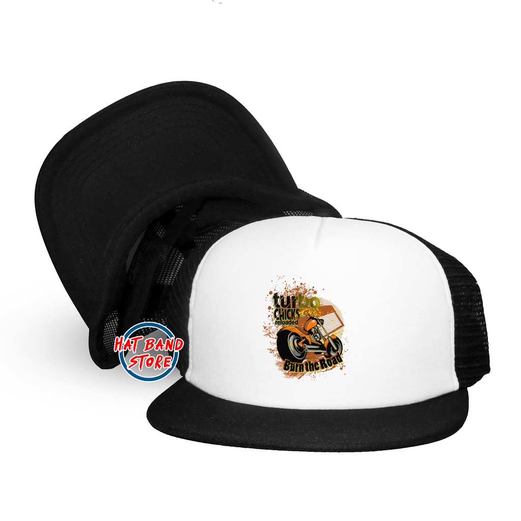 Topi Trucker Skull Vespa | Burn To Road | Rider Apache | Fun With Knives | Topi Snapback Animasi