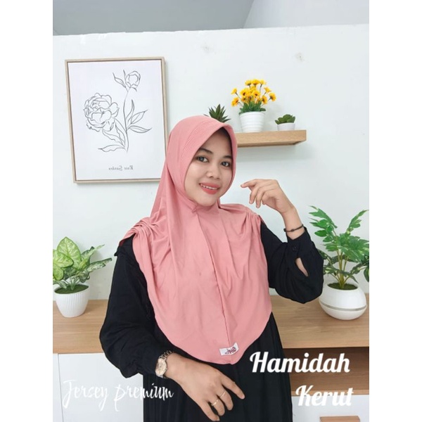 (Qiqi Hijab) HAMIDAH KERUT •jilbab instan•hijab instan jersey premium•kerudung pet kerut