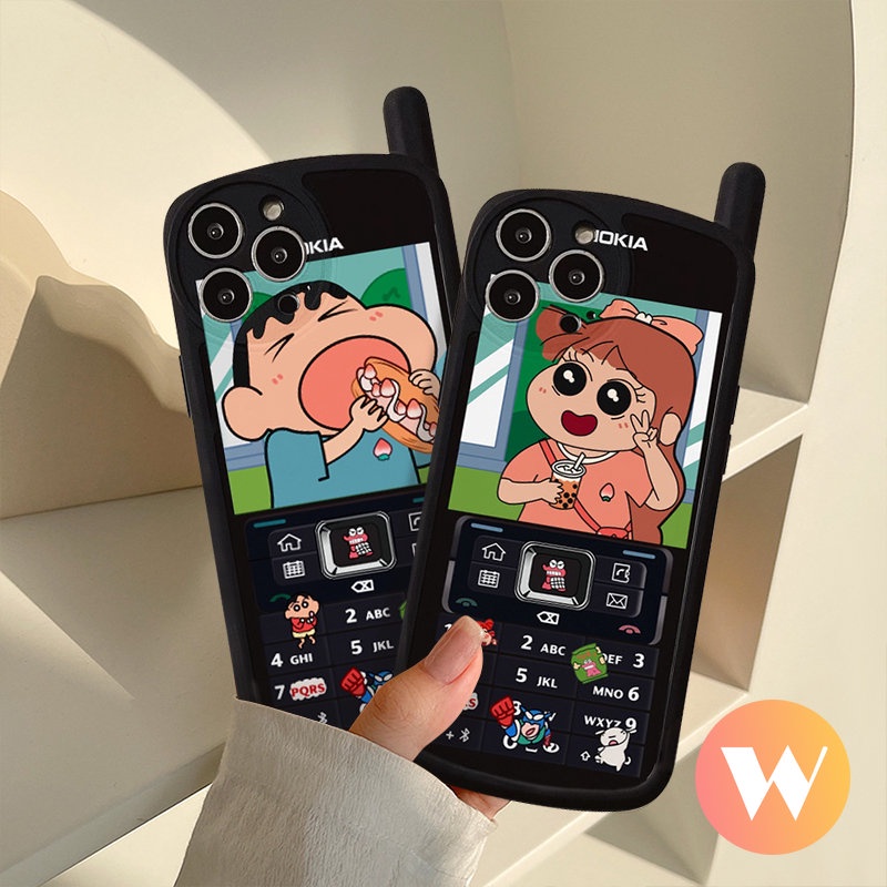 IPHONE Casing Bentuk Ponsel Ponsel Kepribadian Retro Kompatibel Untuk Iphone11 14 12 13 Pro Max7 8 Plus XR X XS MAX SE 2020 Kreatif Lucu Kartun Crayon Shin-chan Sakurada Nene Soft Cover