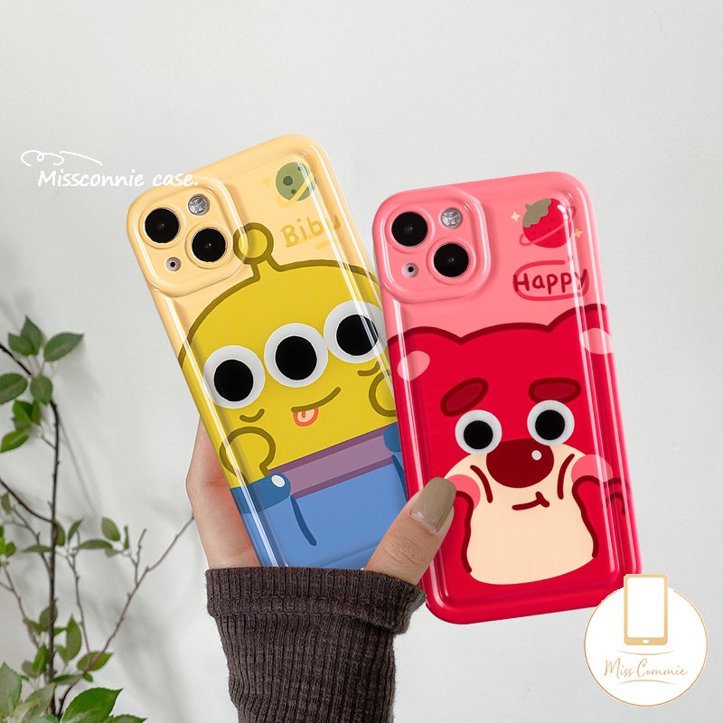 Cute Strawberry Bear Manyo Couples Phone Case Kompatibel Untuk IPhone 7Plus XR 11 12 13 14 Pro MAX 6 6S Plus 8Plus X XS MAX Kartun Alien Toy Story Shockproof Airbag Soft TPU Cover