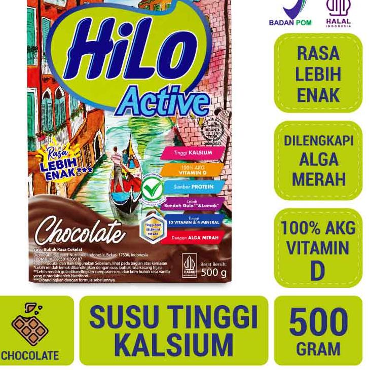 

☛ HiLo Active Chocolate 500 gram - Susu Tinggi Kalsium Rendah Lemak ❊