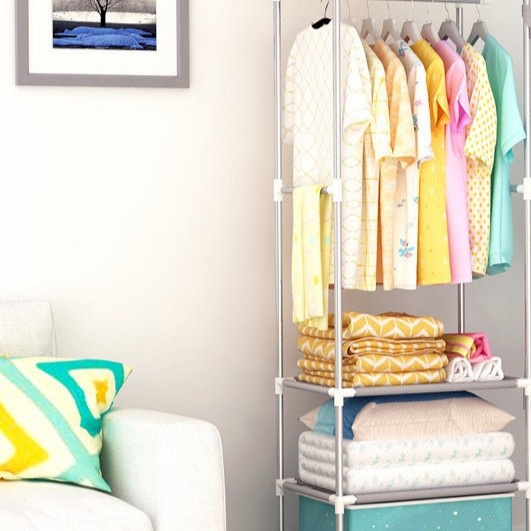 Terlaris Rak Gantungan Pakaian Besi Minimalis 3 Susun Lemari Baju Gantung