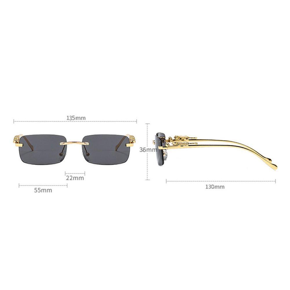 Korea Retro square Rimless Sunglasses Seaside Cheetah Dekorasi Frameless Gradient Lens Glassese outdoor UV Pelindung Shades Kacamata Untuk Wanita Pria Kacamata Hitam Warna-Warni