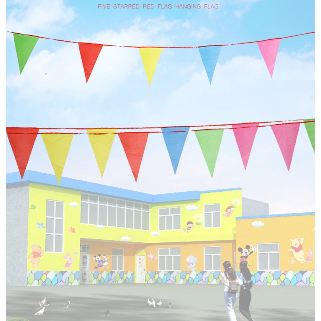 150Pcs Bendera Segitiga Warna Warni 80 Meter Kain Hias Festival Dekorasi Acara Zig Zag