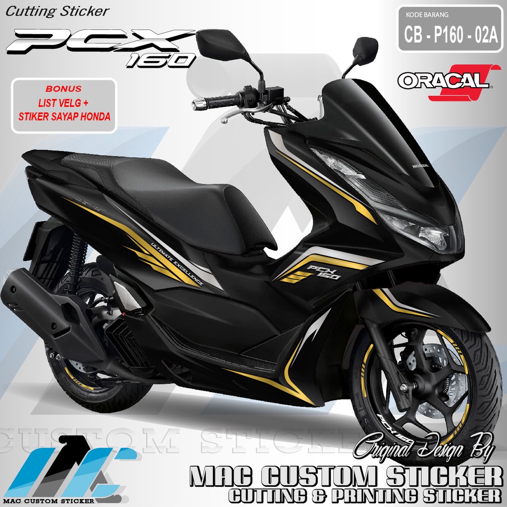 STRIPING PCX 160 - CUTTING STICKER HONDA PCX 160 - STIKER PCX 160 HITAM - CB P160 02 PREMIUM DESAIN 