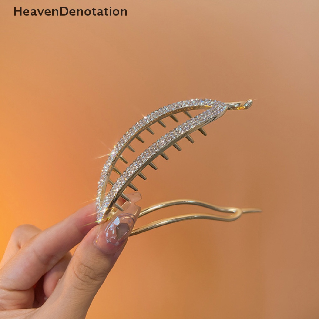 [HeavenDenotation] Fashion Elegan Berlian Imitasi Mengkilap Mutiara Jepit Rambut Wanita Hair Claw Simple Duckbill Hairpin Top Clip Disk Hair Metal Hairgrips Hiasan Kepala Aksesoris Rambut HDV