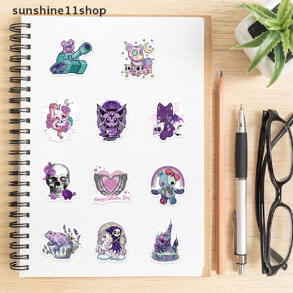 Sho 65 Pcs Lucu Ungu Gotik Halloween Tengkorak Kartun Stiker DIY Laptop Bagasi Skateboard Graffiti Decals Menyenangkan Untuk Hadiah Mainan N