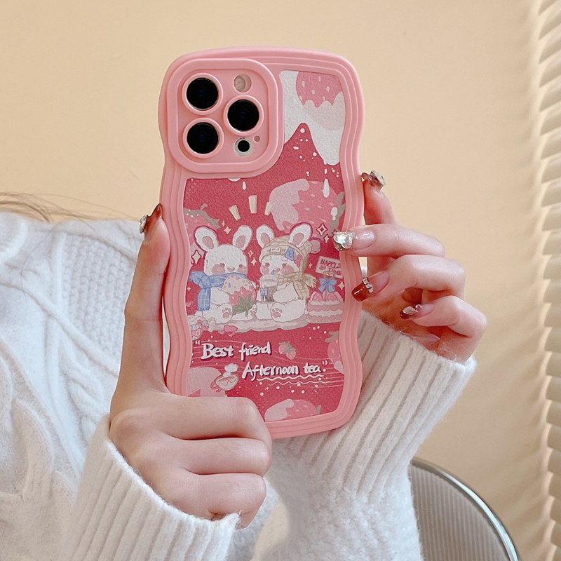 IPHONE Soft Case Iphone7 8 Plus XR XS Max11 12 13 14 Pro Max14 Plus SE 2020 2022 Casing Ponsel Strawberry Bunny Wanita Motif Ripple Wave Case