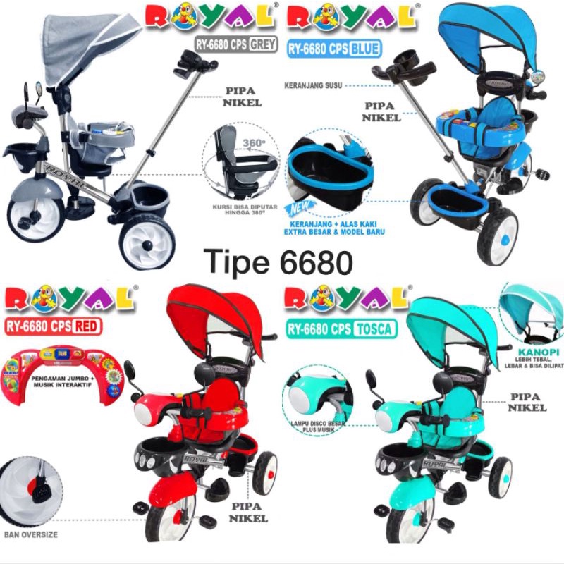 Sepeda stroller Royal BAN JUMBO 6580 8580 6680 tricycle multifungsi kursi putar sepeda roda tiga bay