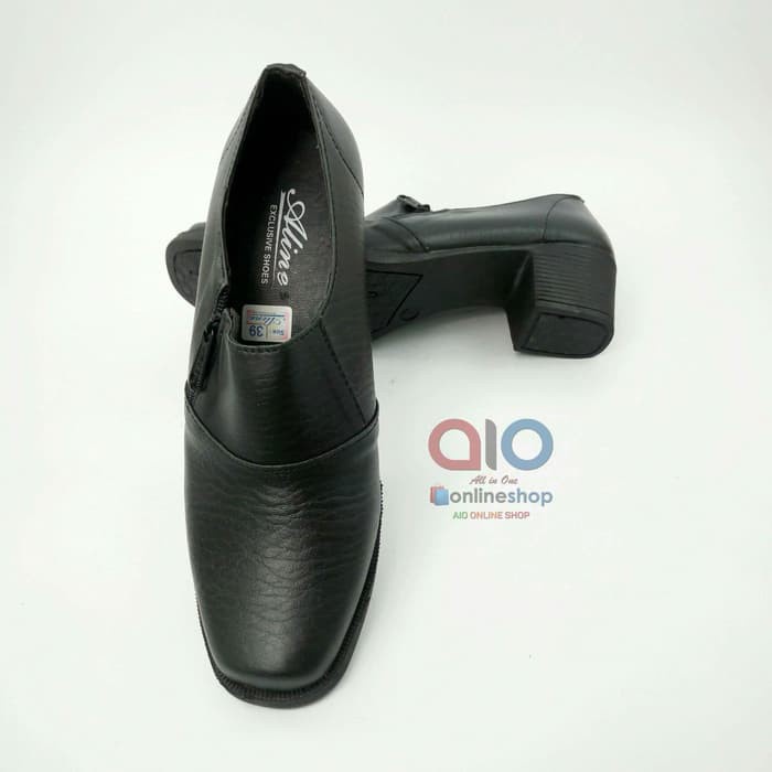 Sepatu Pantofel Wanita Resleting Hak 5 Cm Formal Zipper Hitam Polwan Kowad Dishub AW14