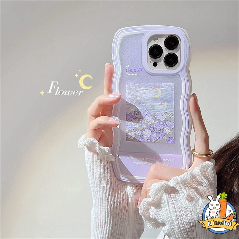 Soft Case Silikon Motif Lukisan Bunga Ungu Untuk iPhone 14 13 12 11 Pro Max Xs Max X Xr 7 8 6 6s Plus SE 2020