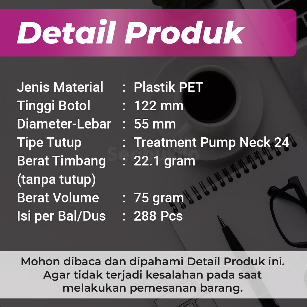 Botol Pump 200 ml SBR / Botol PET Treatment Pump 200 ml Pink &amp; Silver Full Cover