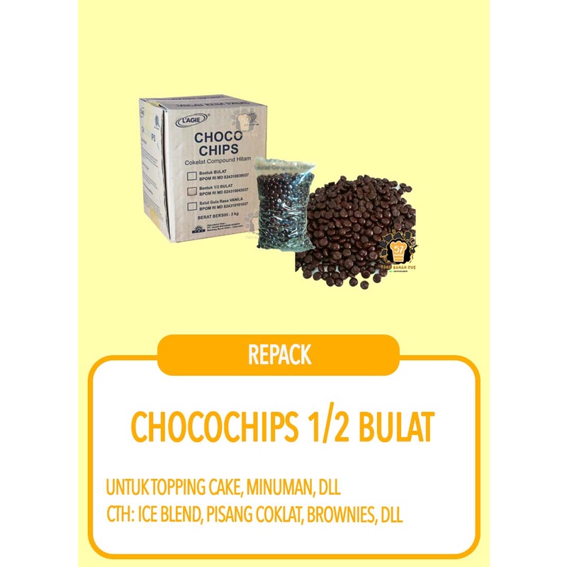 

LAGIE CHOCOCHIP COKLAT CHIP SETENGAH BULAT REPACK (500GR, 1KG)