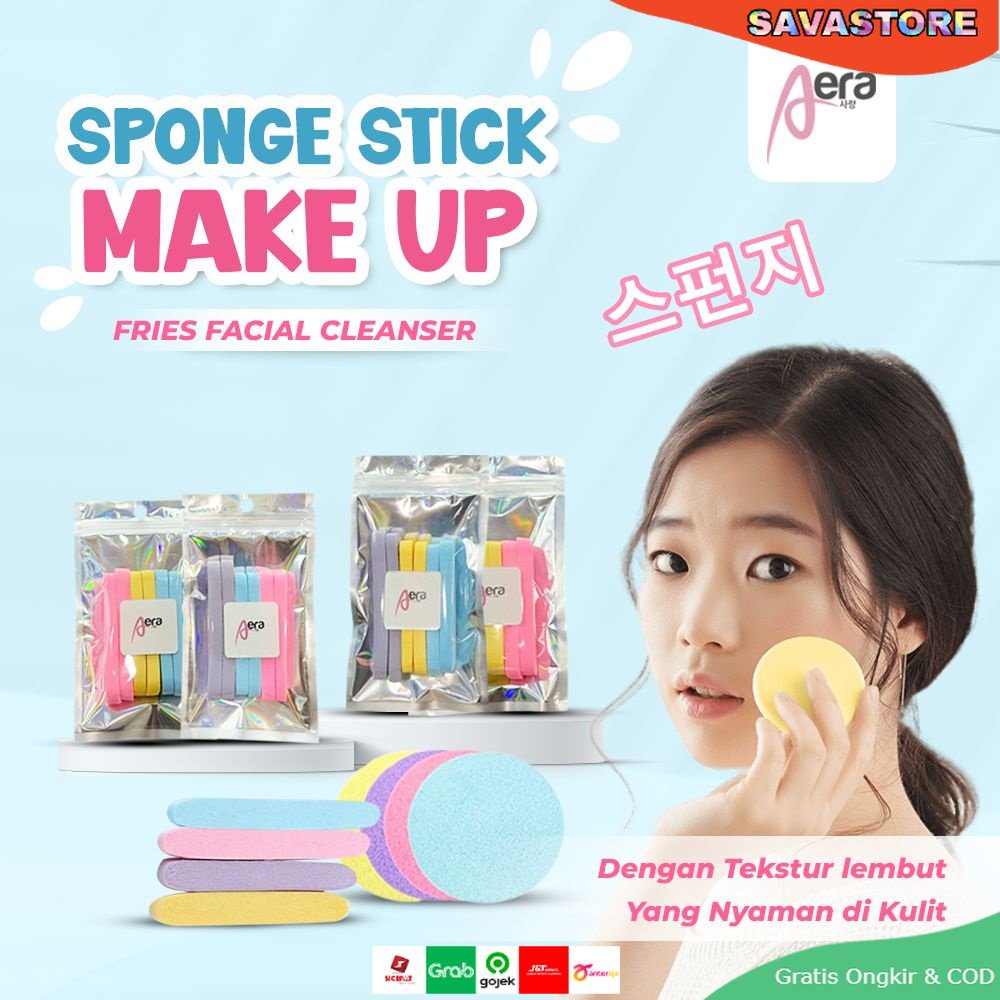 Facial Cleanser 6pcs Compressed Facial Sponge - Spon Kentang - AERA Sponge Stick Fries