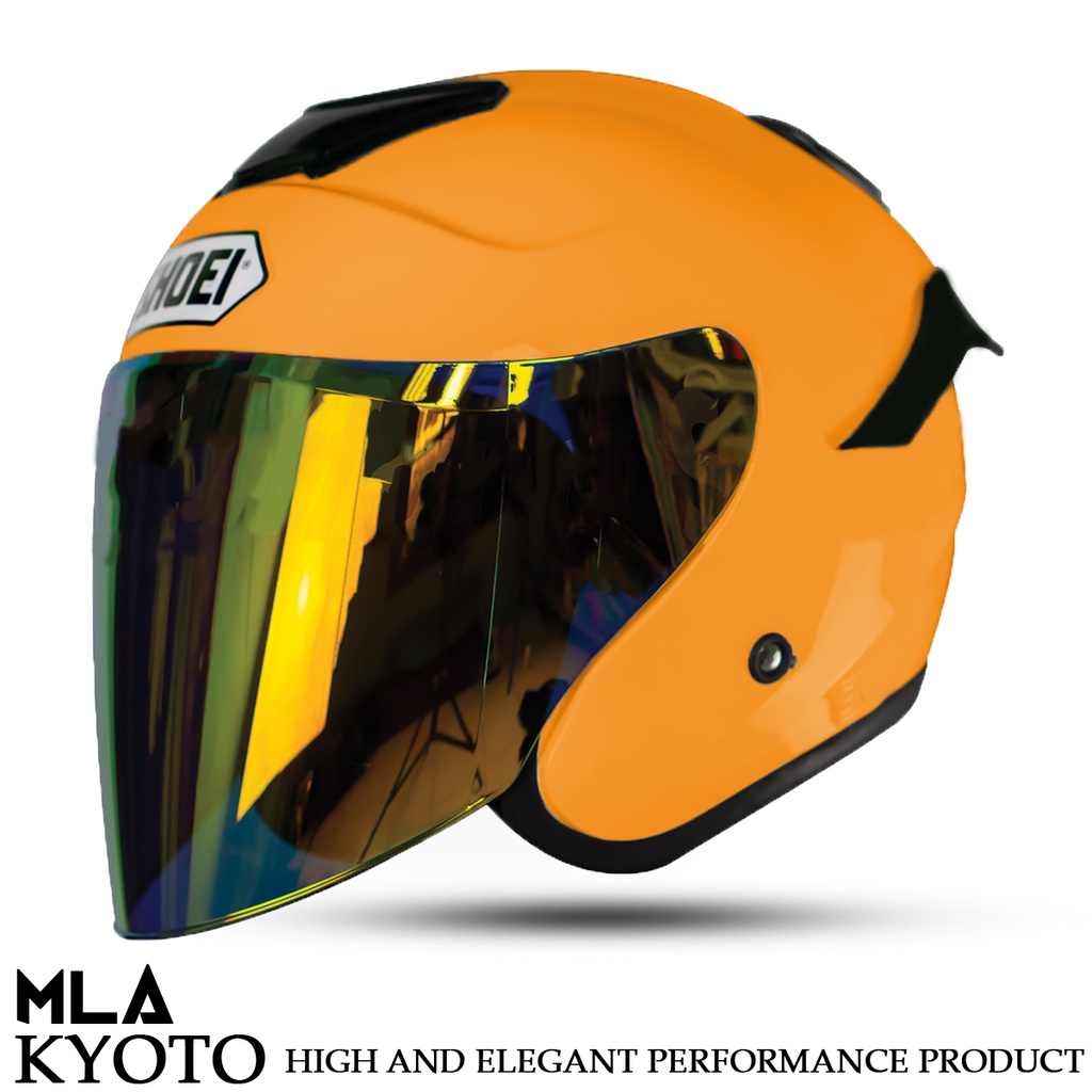 Helm Half Face MLA Kyoto /ORANGE Kaca Visor Gold-Blue-Hitam Iridium / Helm Premium SNI untuk Pria Dan Wanita Dewasa COD