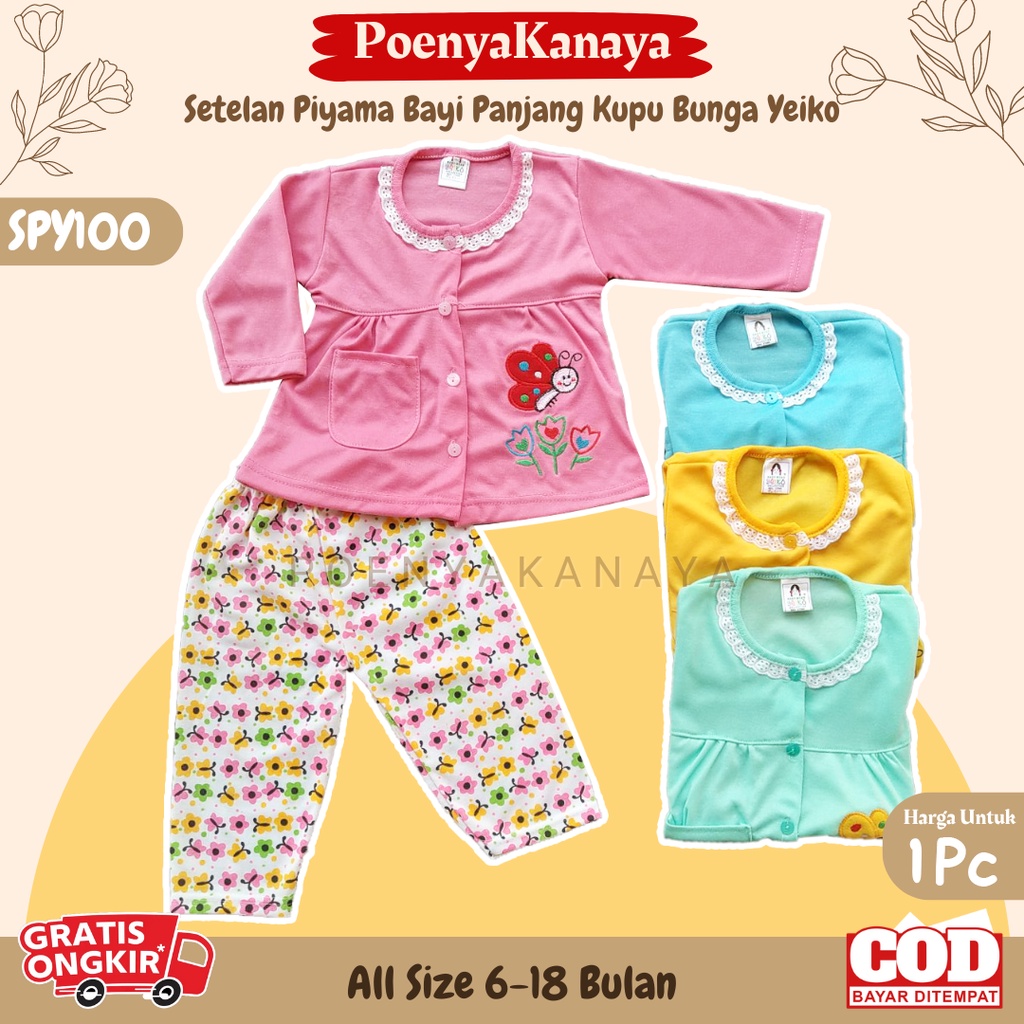 Setelan Baju Bayi Piyama Bayi Panjang Perempuan KUPU BUNGA Yeiko 6-18 Bulan SPY100