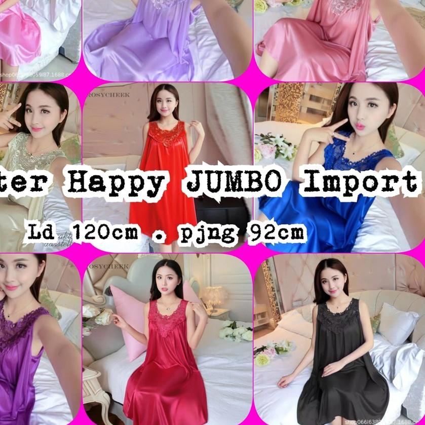 ☈ hokyfashion Daster Satin Happy Lingerie Jumbo Import ۩
