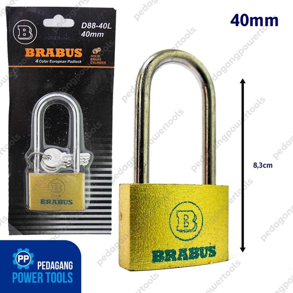 BRABUS GEMBOK KUNING 40 MM PANJANG KUNCI PAGAR RUMAH BESI LONG PADLOCK