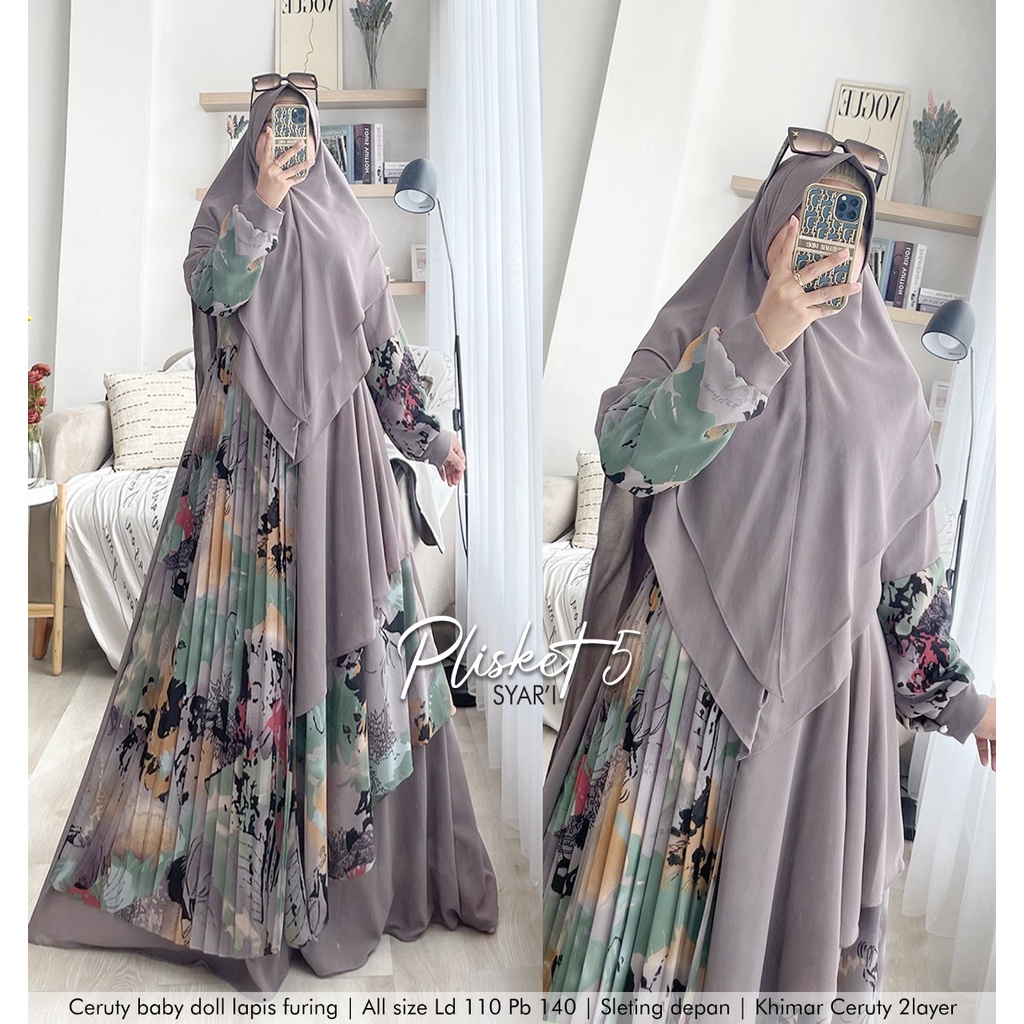 Khadijah Humaira Gamis Syari Ceruty Babydoll Marwah Plisket5 Terlaris