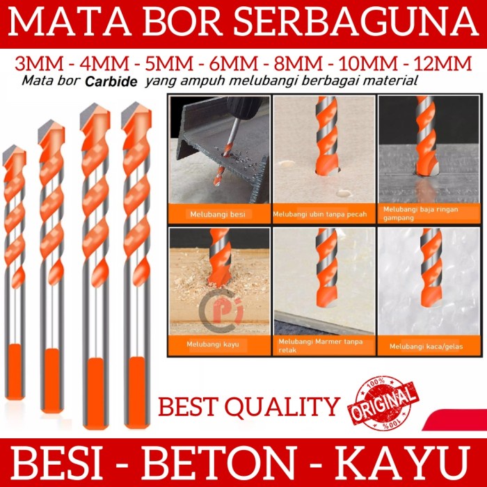 Mata Bor Serbaguna Beton Besi Kaca Keramik Kayu Carbide HSS Drill Bit