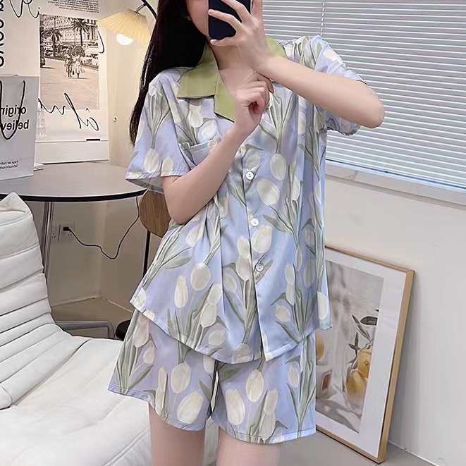 2023 Piyama Wanita Korea Baru/Ice Silk Sweet Style Girl Home Service