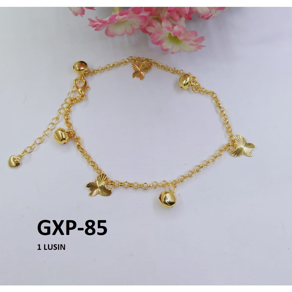 [1 LUSIN ISI 12] GELANG XP RANTAI HALUS EMAS GOLD LONCENG KUPU GERIGI TERMURAH / DUNIA GELANG TERBARU